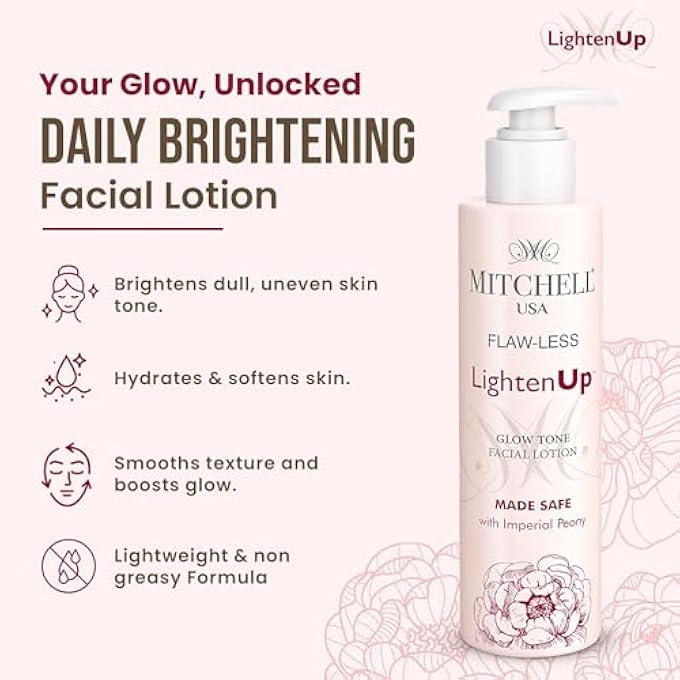 MITCHELL USA FLAW-LESS BRIGHTENING FACIAL LOTION  3.3 FL OZ / 100ML - DAILY FACE MOISTURIZER - LIGHTWEIGHT HYDRATION - NON-GREASY, MOISTURIZING FACE LOTION FOR ALL SKIN TYPES - WITH IMPERIAL PEONY - Image 4